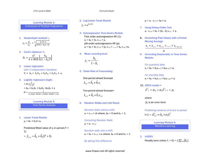 CFA L2 Formula Cheat Sheet - Page 2