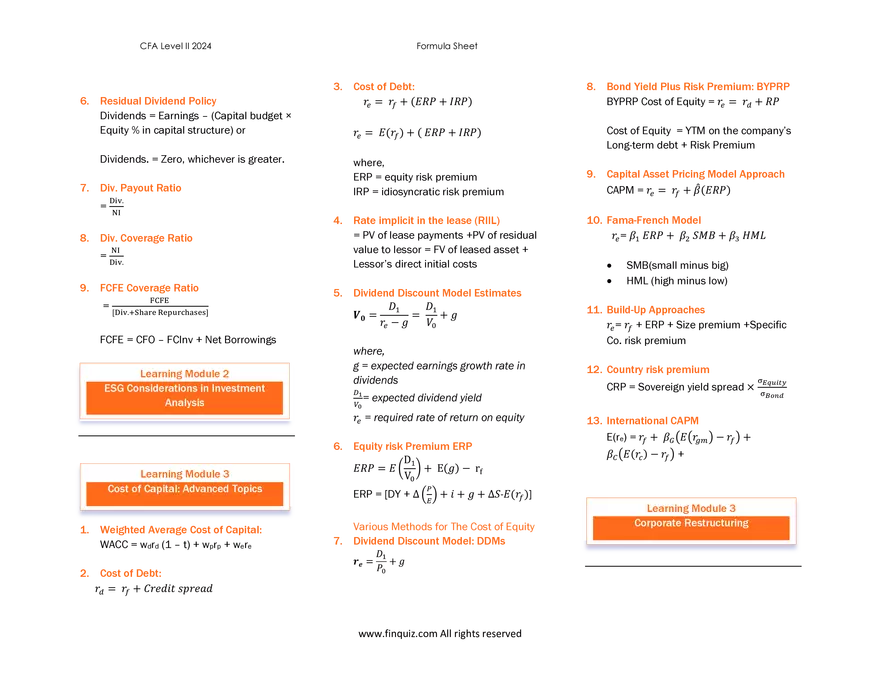 CFA L2 Formula Cheat Sheet - Page 3