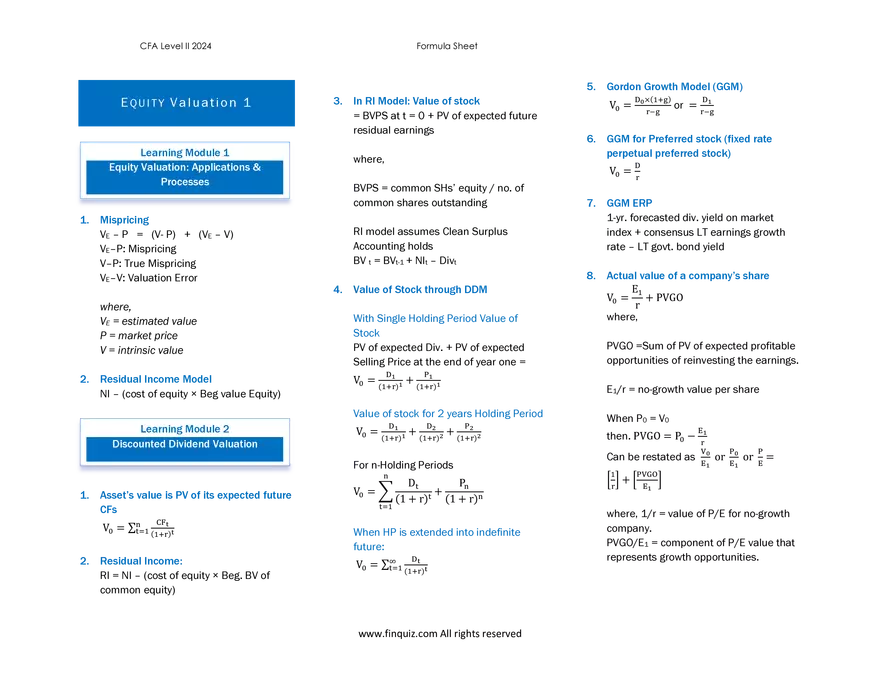 CFA L2 Formula Cheat Sheet - Page 4