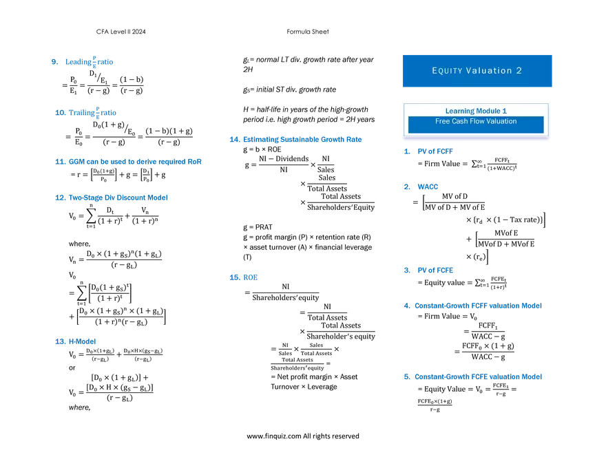 CFA L2 Formula Cheat Sheet - Page 5