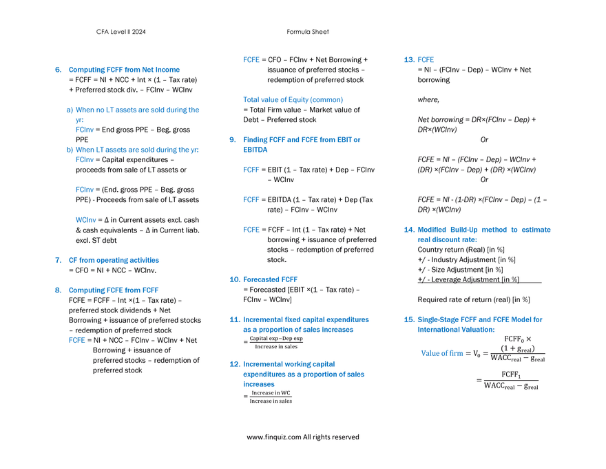CFA L2 Formula Cheat Sheet - Page 6