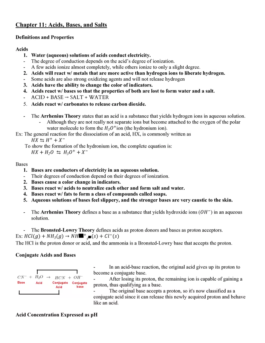 Chapter 11 Acids, Bases, and Salts - Page 1