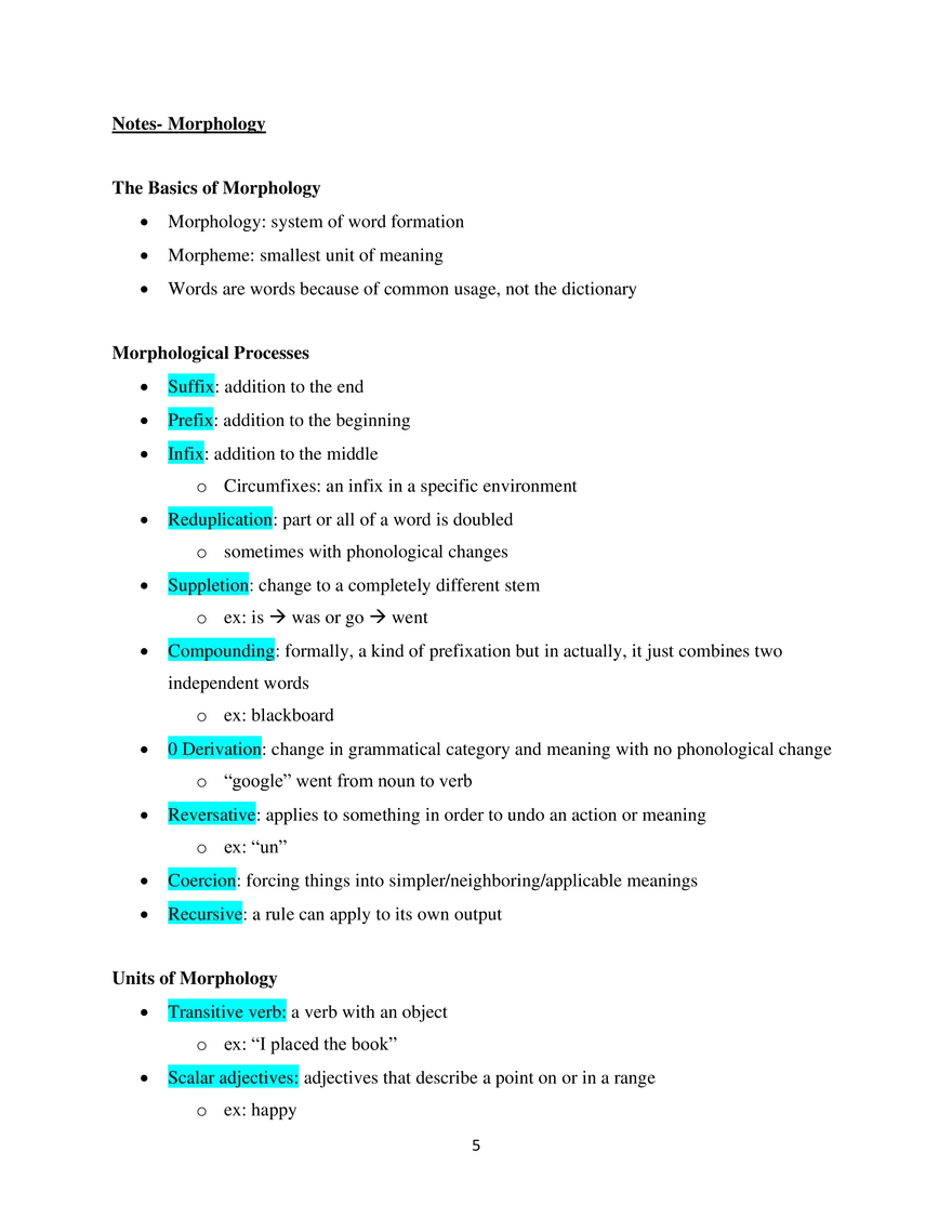 Linguistics Study Guide Morphology - Page 1