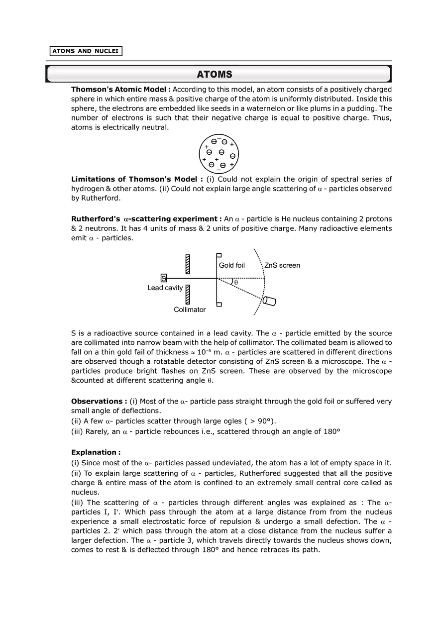 Atoms and Nuclei Atoms Notes - Page 1