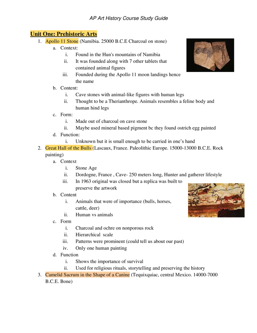 AP Art History Unit 1 Prehistoric Arts - Page 1