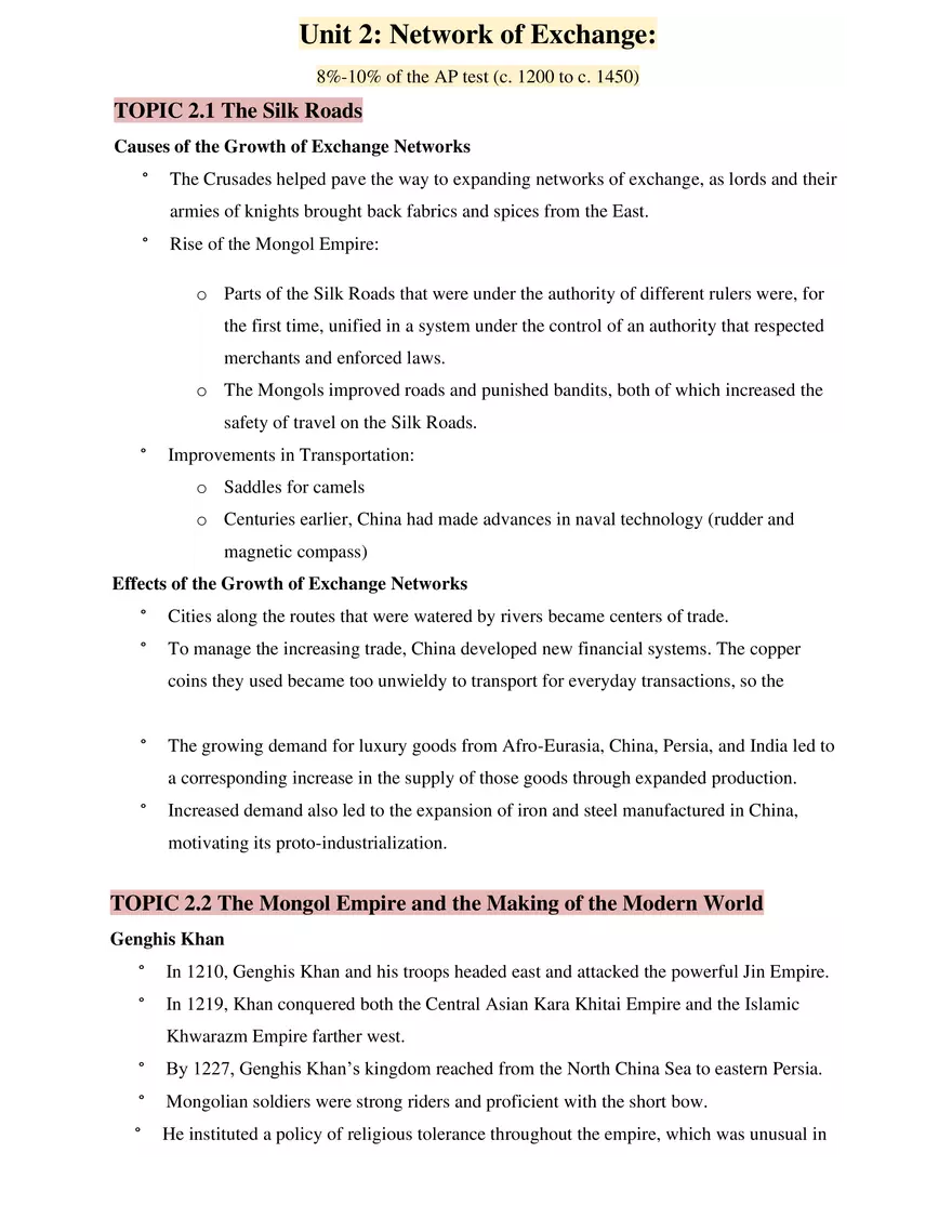 AP World History Unit 2 Network of Exchange - Page 1