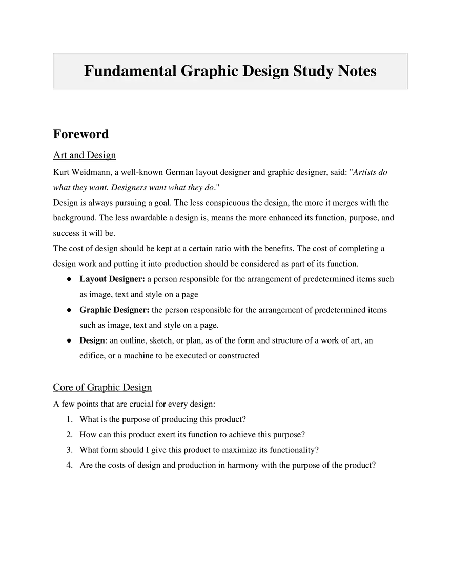 Fundamental Graphic Design Study Notes - Page 1