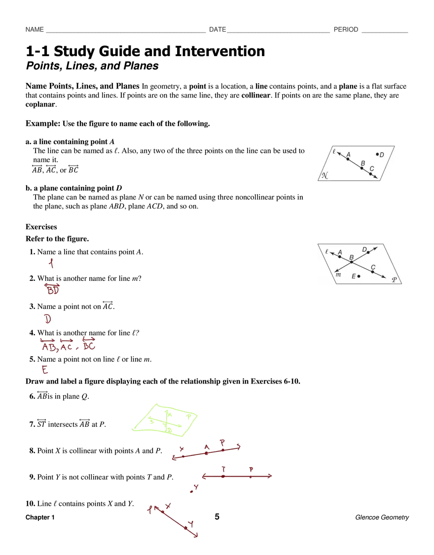 1-1 Study Guide and Intervention - Page 1