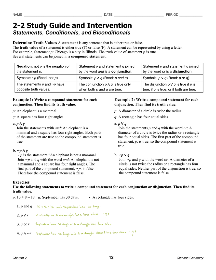 2-2 Study Guide and Intervention - Page 1