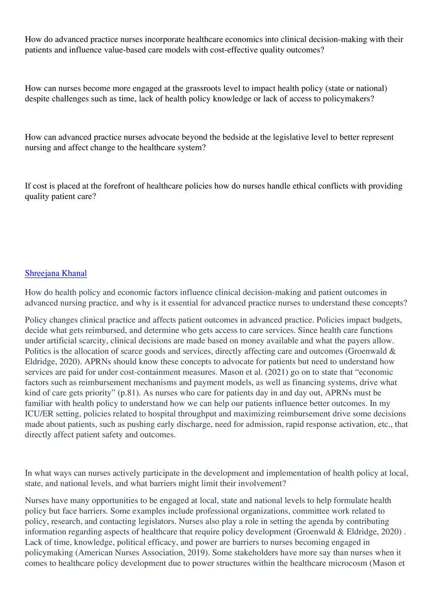 Advanced Practice Nurses - Questions - Page 1