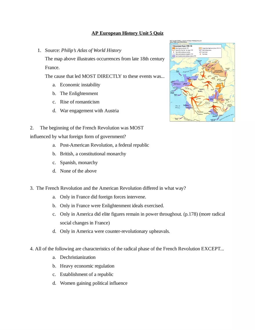 AP European History Unit 5 Quiz - Page 1