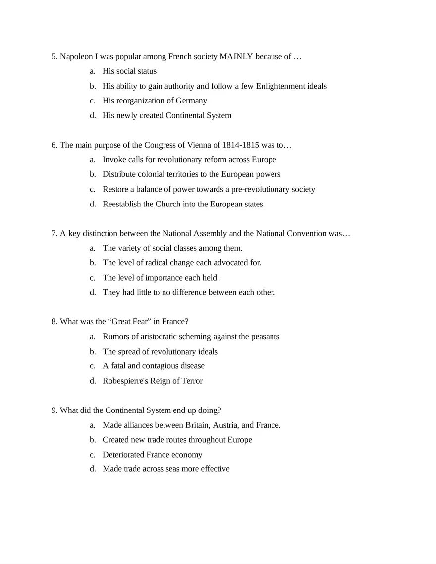 AP European History Unit 5 Quiz - Page 2