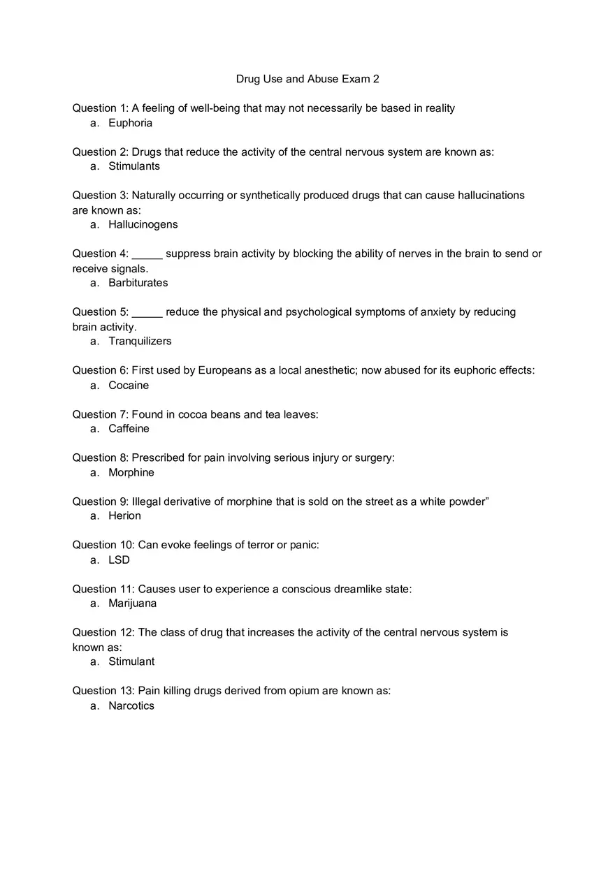 Drug Use and Abuse Exam 2 - Page 1