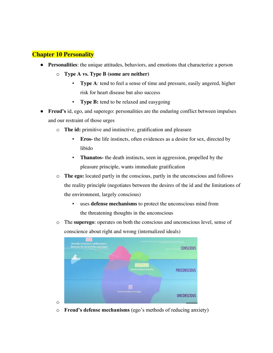 AP Psychology Chapter 10 Personality - Page 1