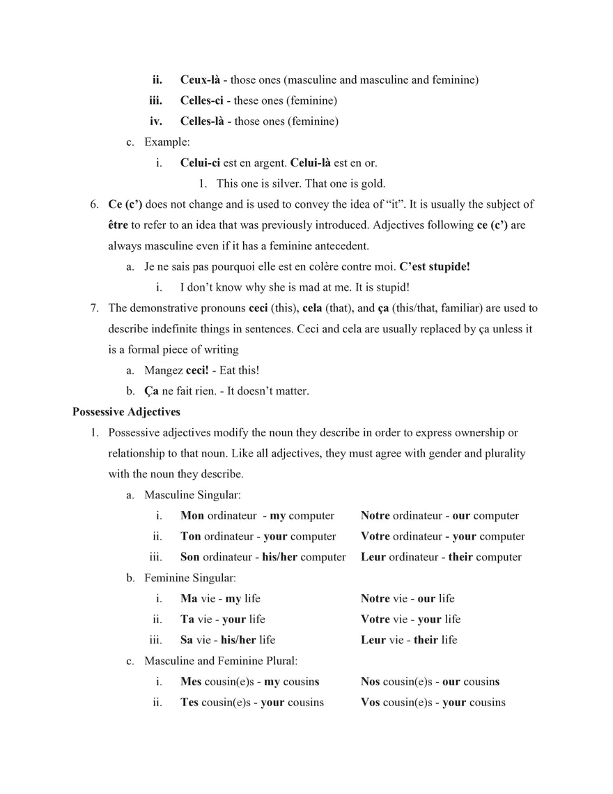 French IV Study Guide Section 1 Grammar - Page 11