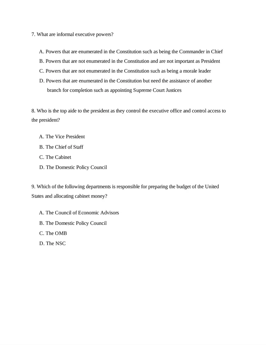AP U.S. Government and Politics Unit 2 Quiz - Page 3