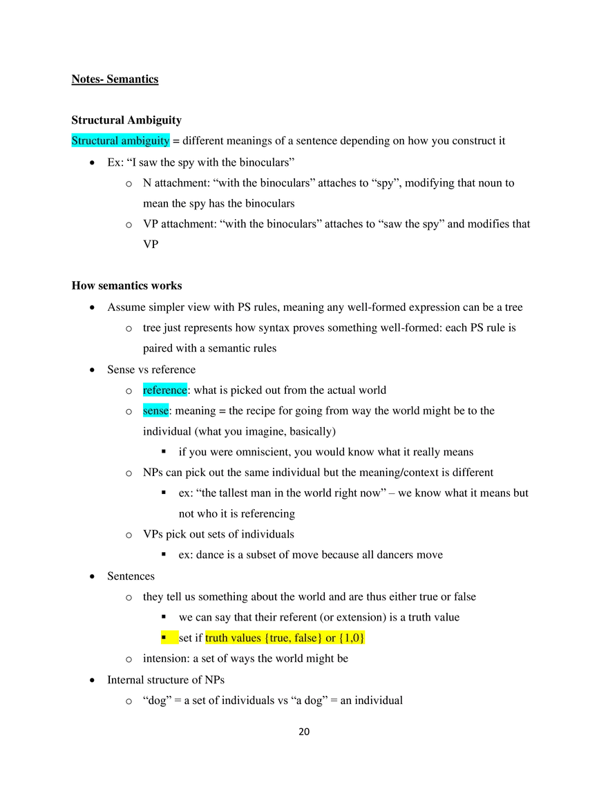 Linguistics Study Guide Semantics - Page 1