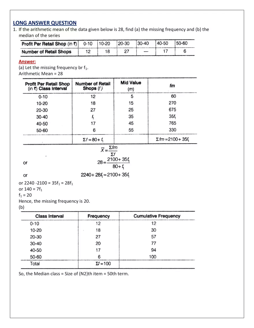 Measures of Central Tendency Long Answer - Page 1