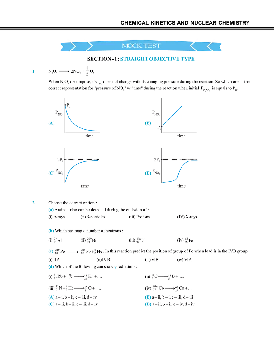 Chemical Kinetics and Nuclear Chemistry Mock Test - Page 1