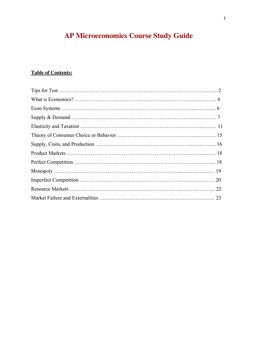 AP Microeconomics Course Study Guide - Page 1