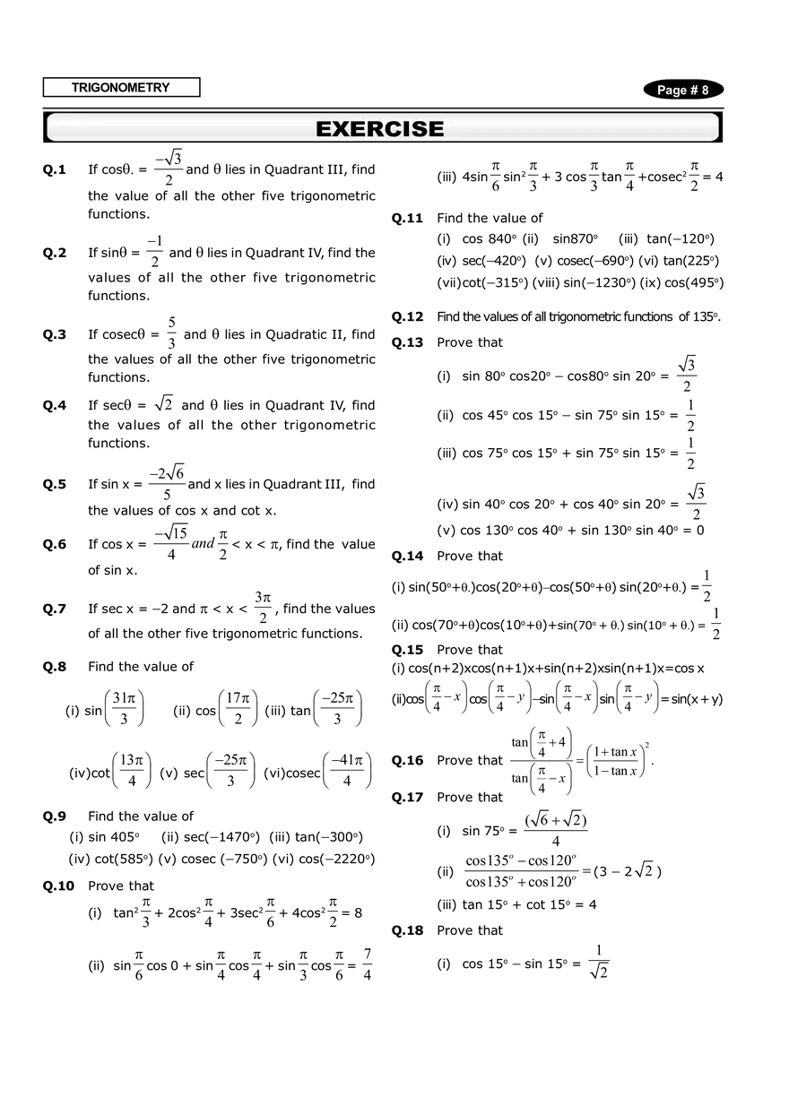 Trigonometry Exercise - Page 1