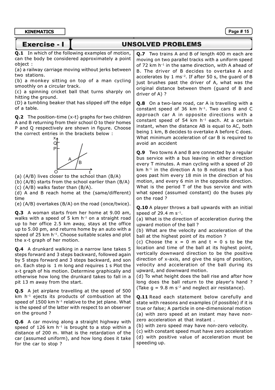 Kinematics Exercise-1 - Page 1