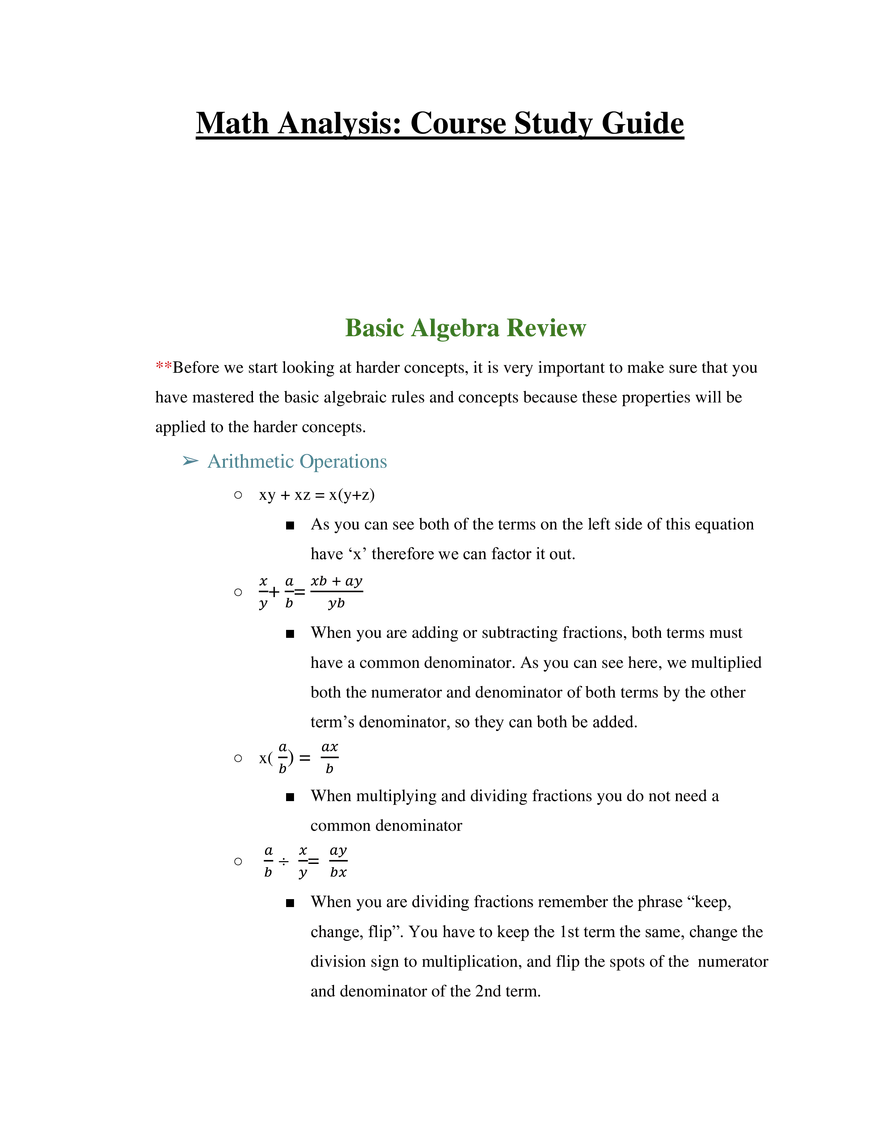 Basic Algebra Review - Page 1