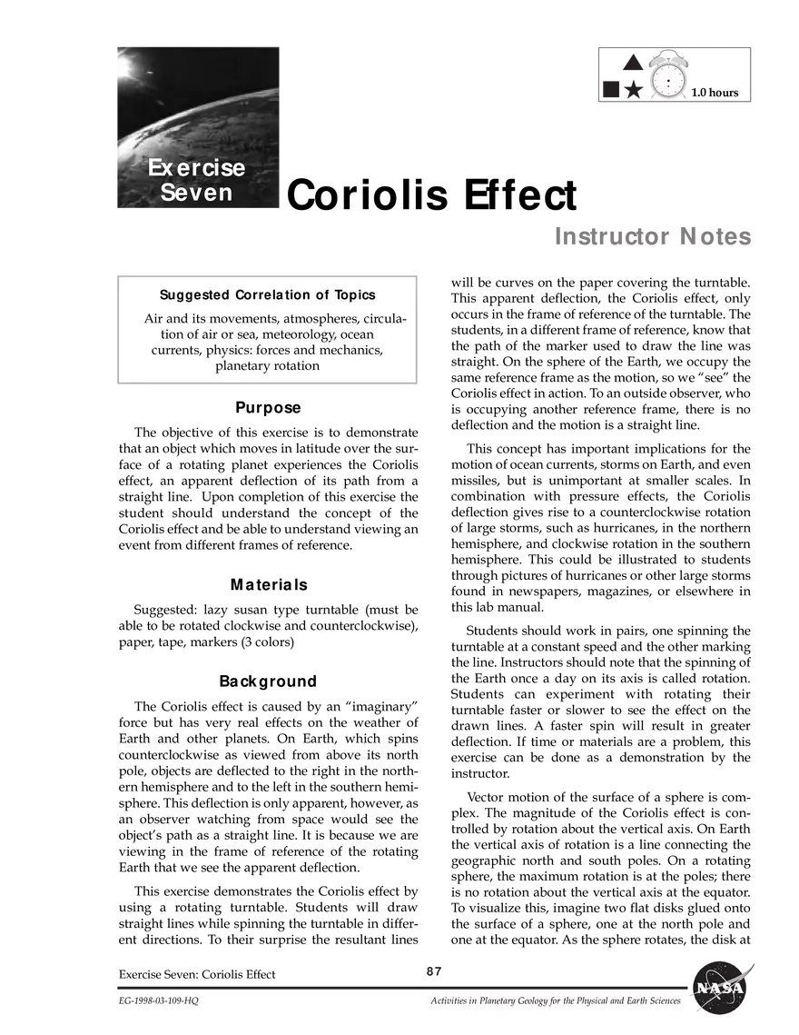 Coriolis Effect - Instructor Notes - Page 1