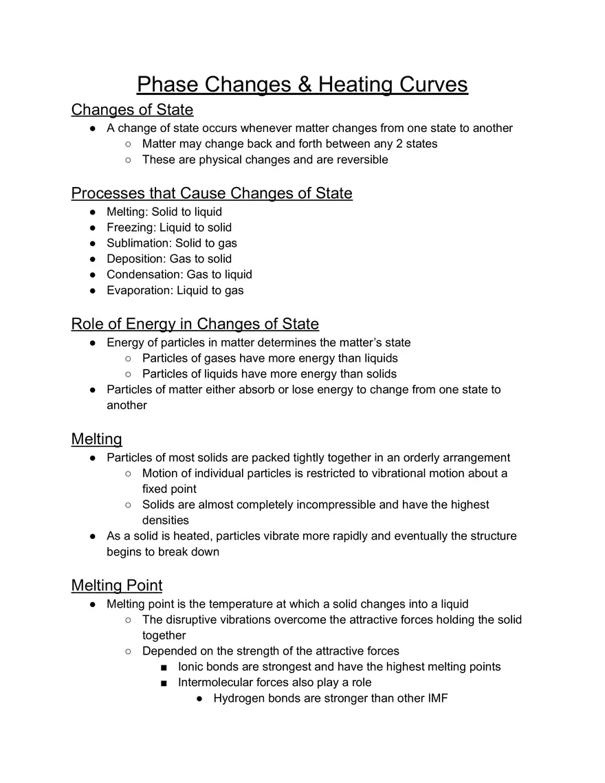 U7 Phase Changes & Heating Curves Notes - Page 1