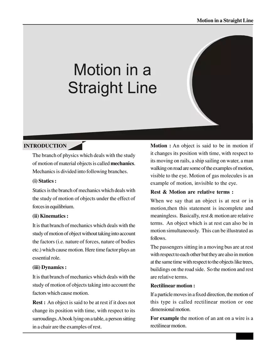 Motion in a Straight Line - Page 1