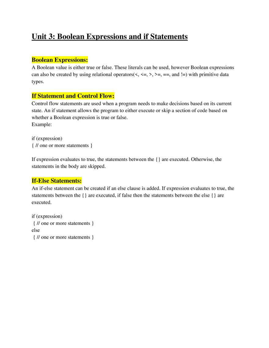 AP Computer Science A   Unit 3 Boolean Expressions and if Statements - Page 1