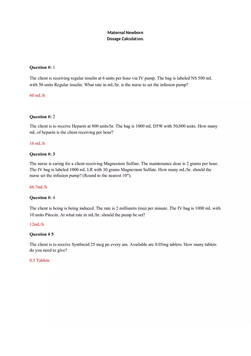 Maternal Newborn Dosage Calculation - Page 1