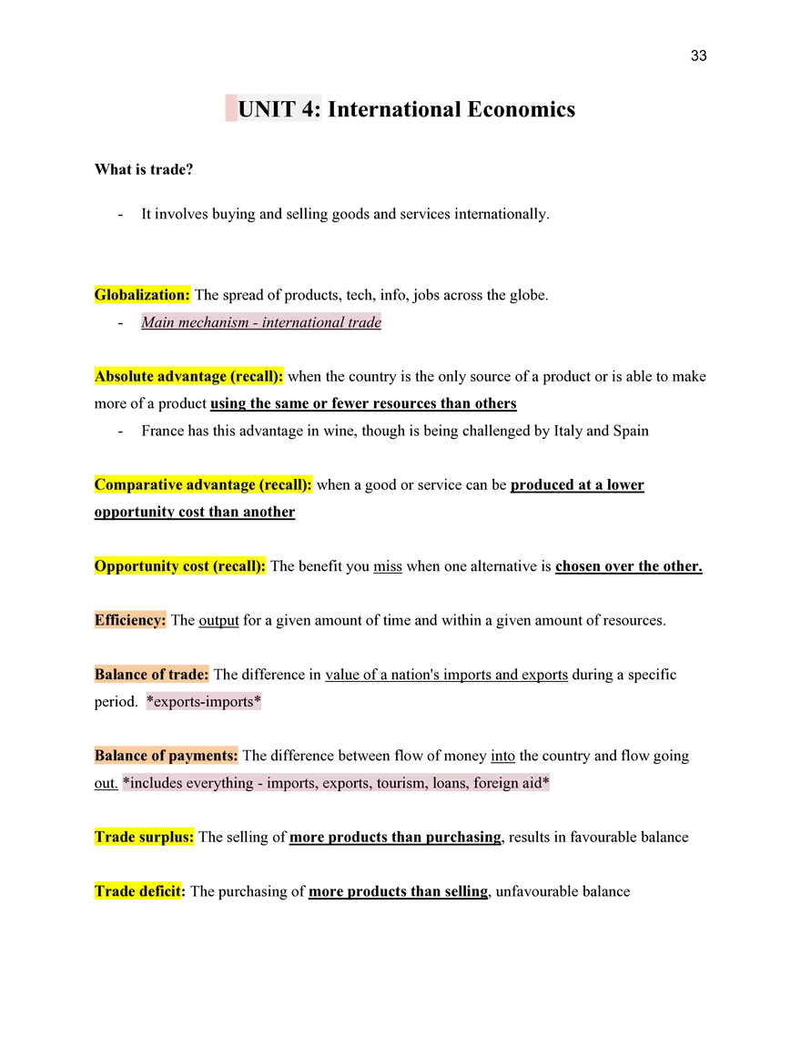 Economics Unit 4 International Economics - Page 1