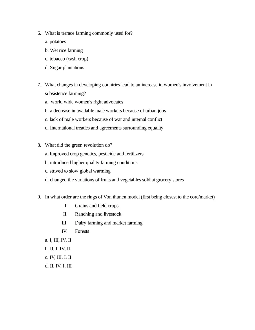 AP Human Geography Unit 5 Quiz - Page 2