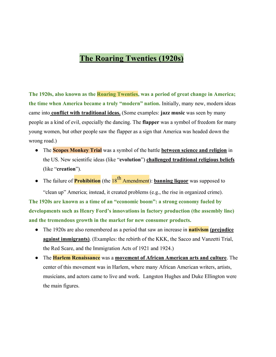 United States History The Roaring Twenties (1920s) - Page 1