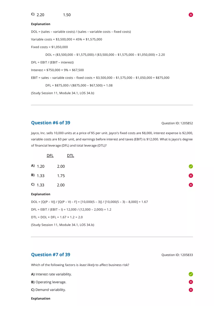 CFA 2020 Level I Measures of Leverage Answers - Page 11