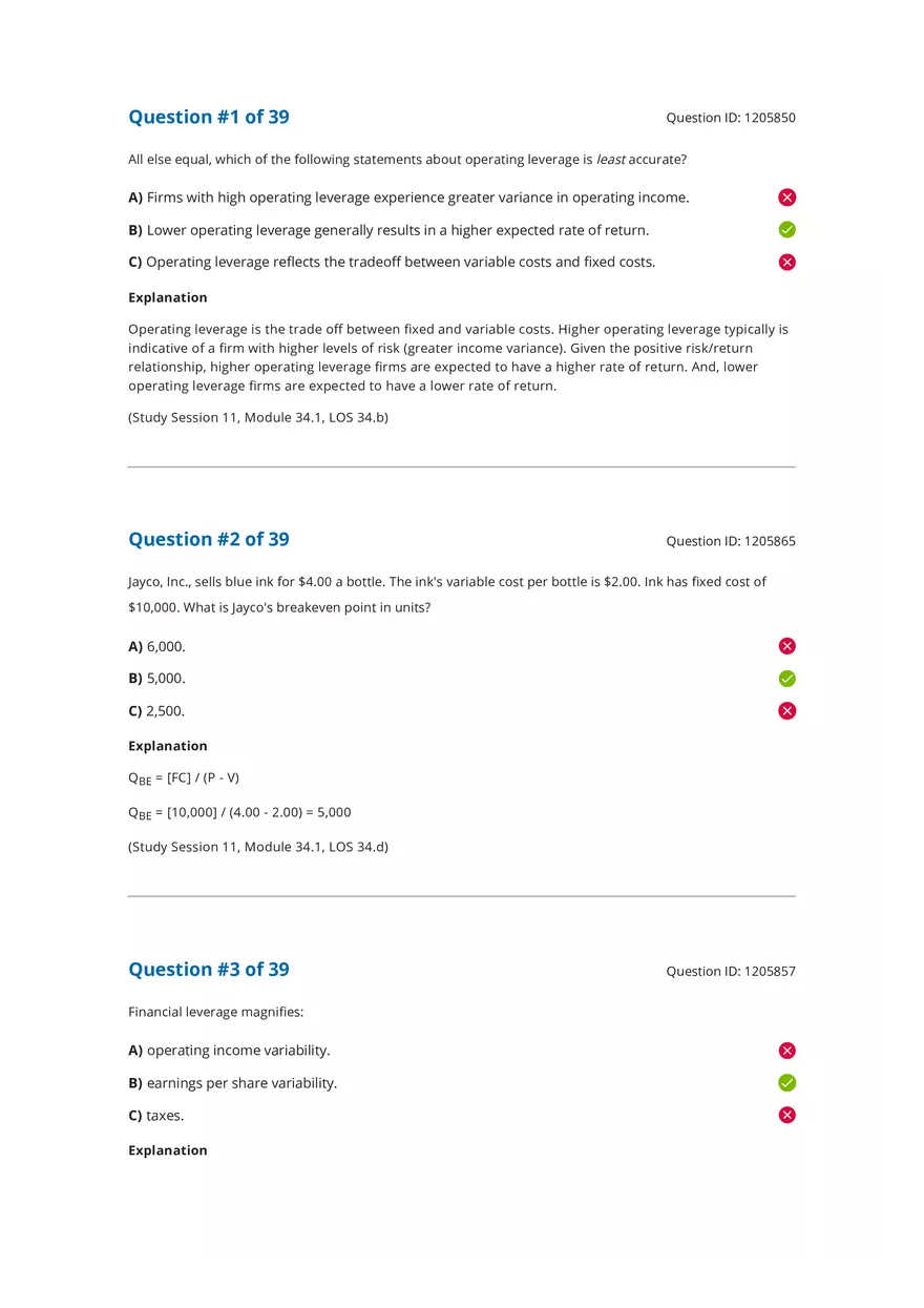CFA 2020 Level I Measures of Leverage Answers - Page 1