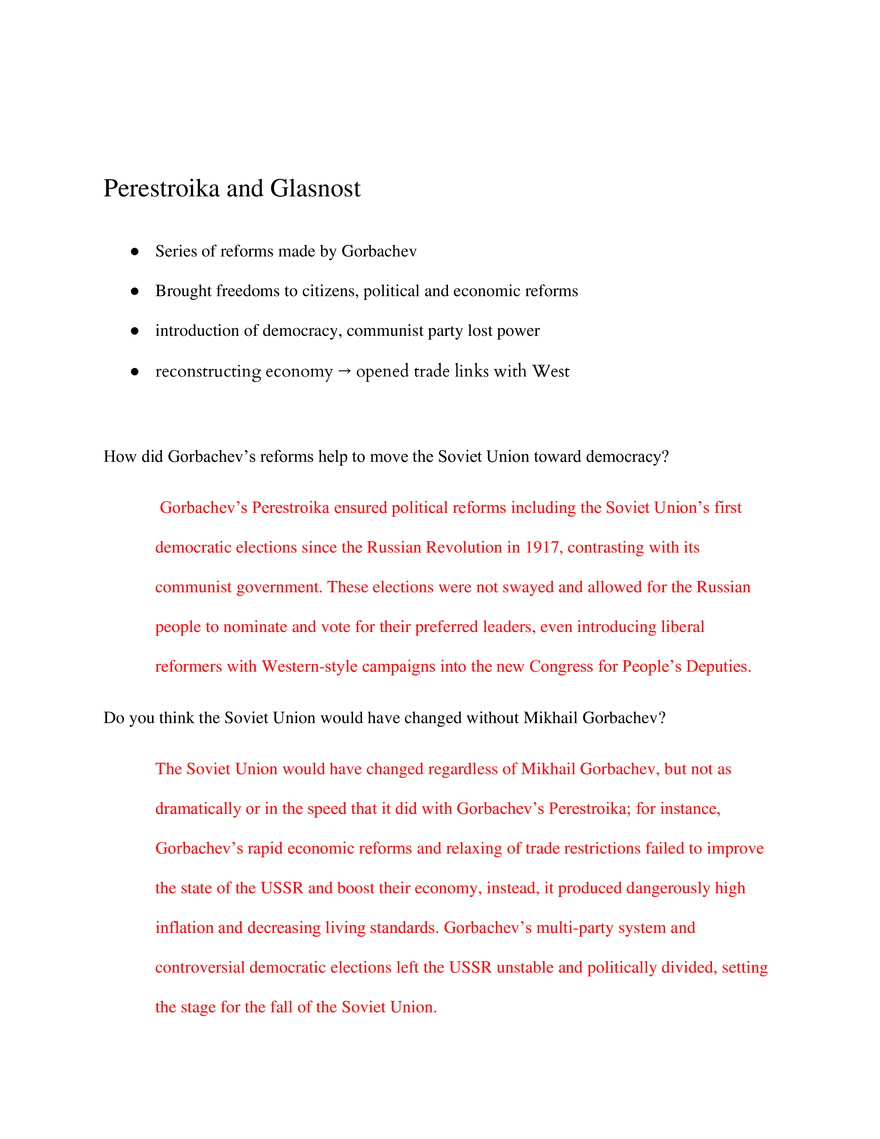 World Civilizations Perestroika and Glasnost - Page 1
