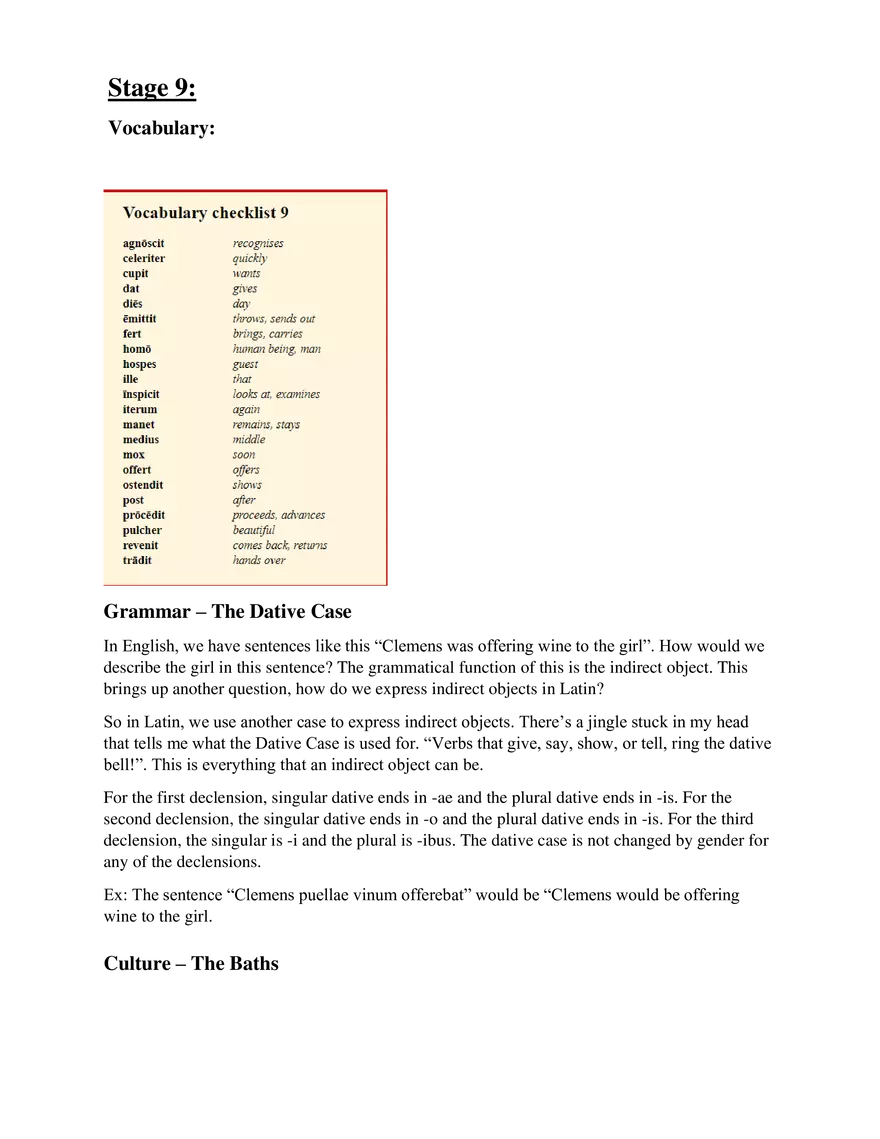 Latin Study Guide Stage 9 - Page 1