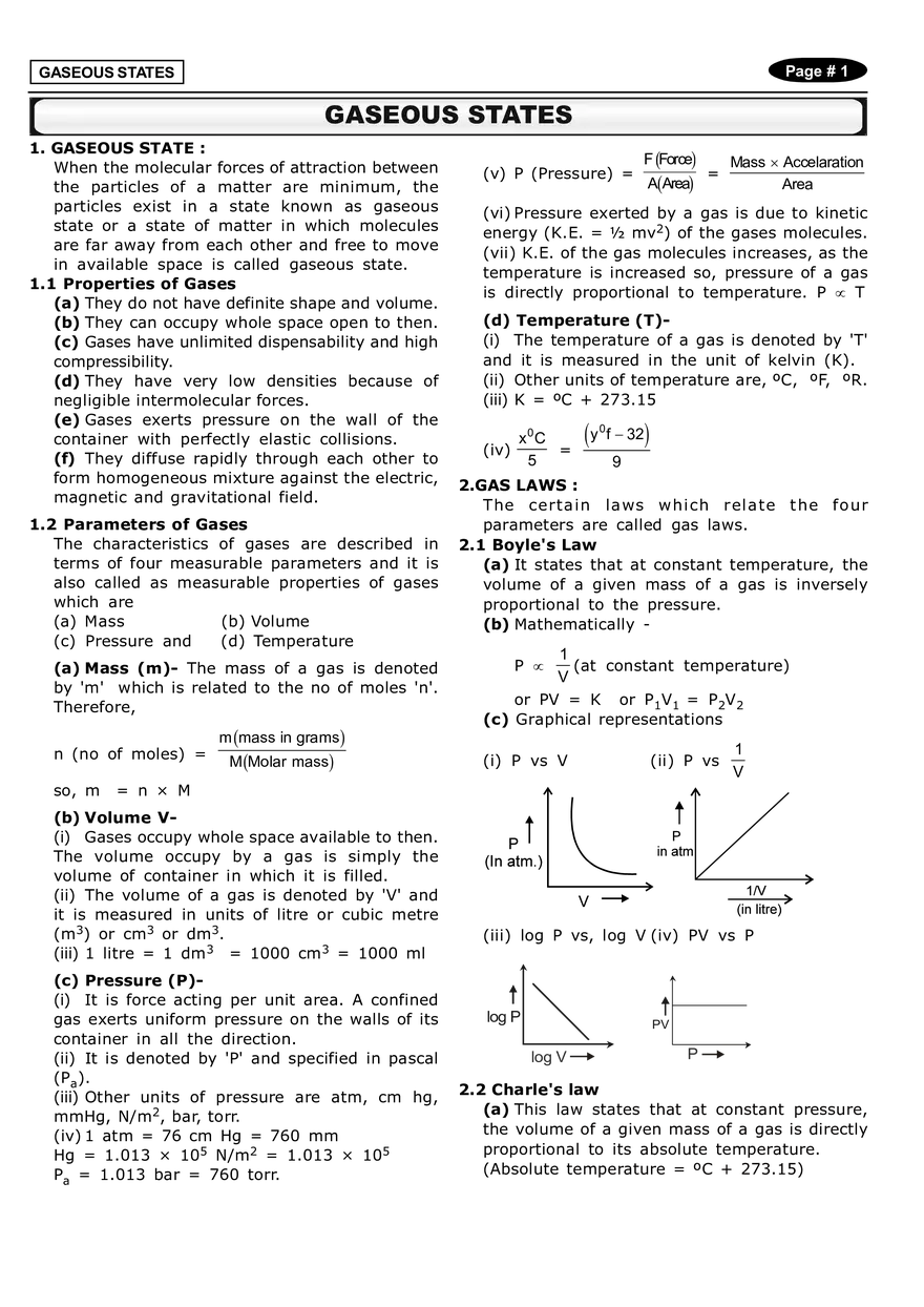 Gaseous States Notes - Page 1
