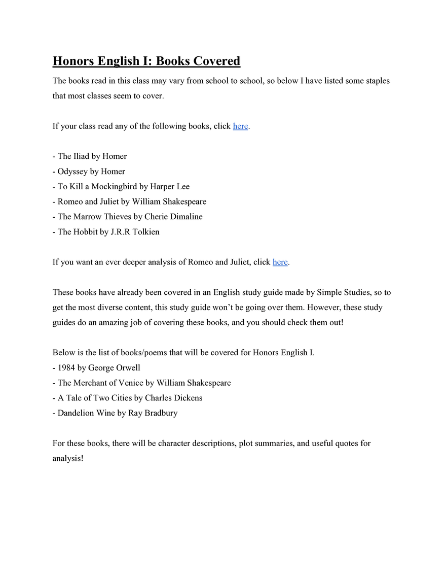 Honors English I - Page 1