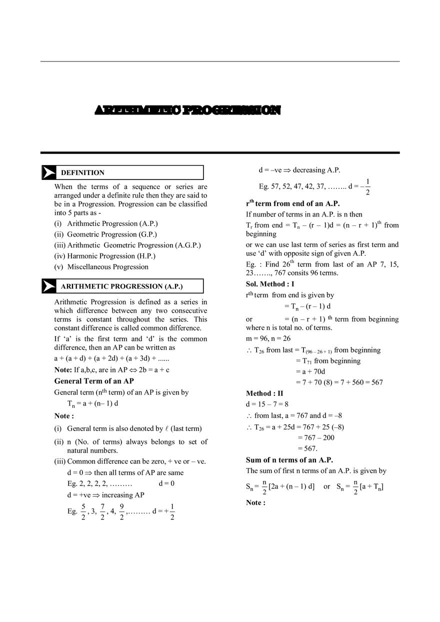 Arithmetic Progressons - Page 1