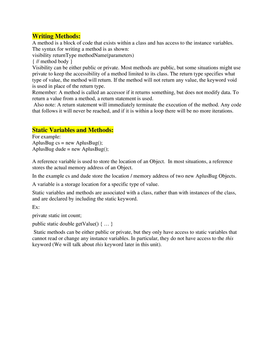 AP Computer Science A   Unit 5 Writing Classes - Page 3