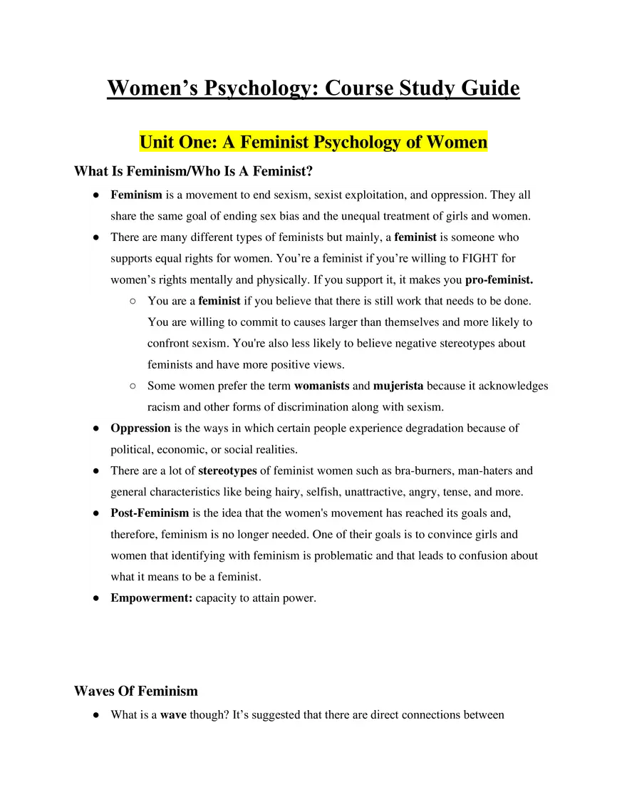 Women’s Psychology Unit 1 - Page 1