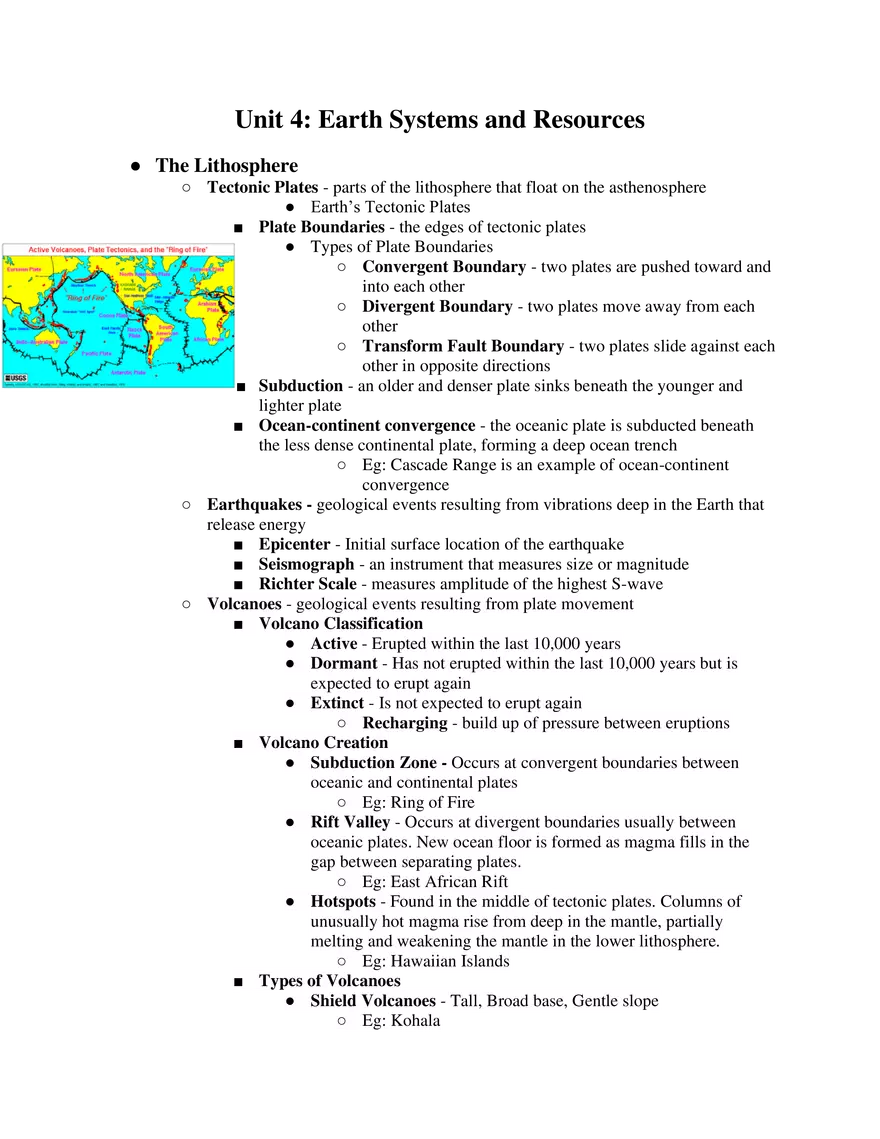 AP Environmental Science Unit 4 Earth Systems and Resources - Page 1