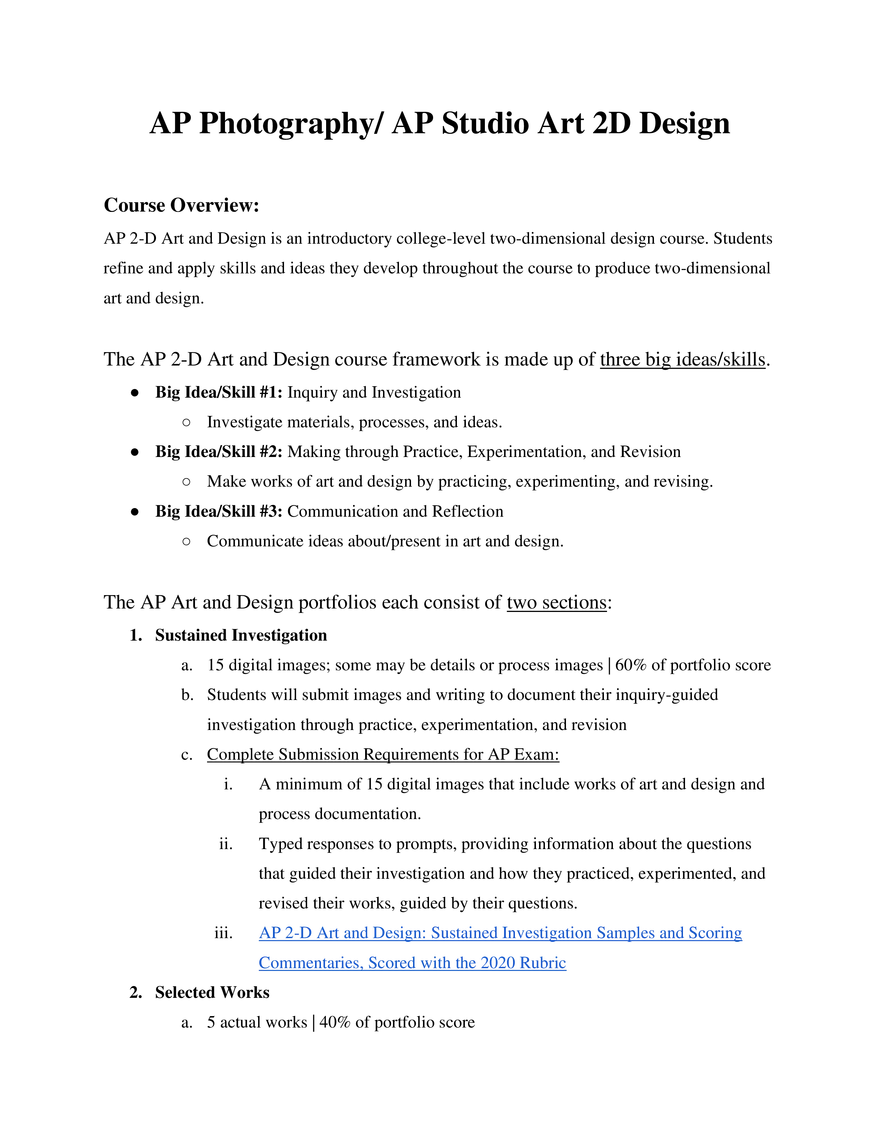 AP Photography AP Studio Art 2D Design - Page 1