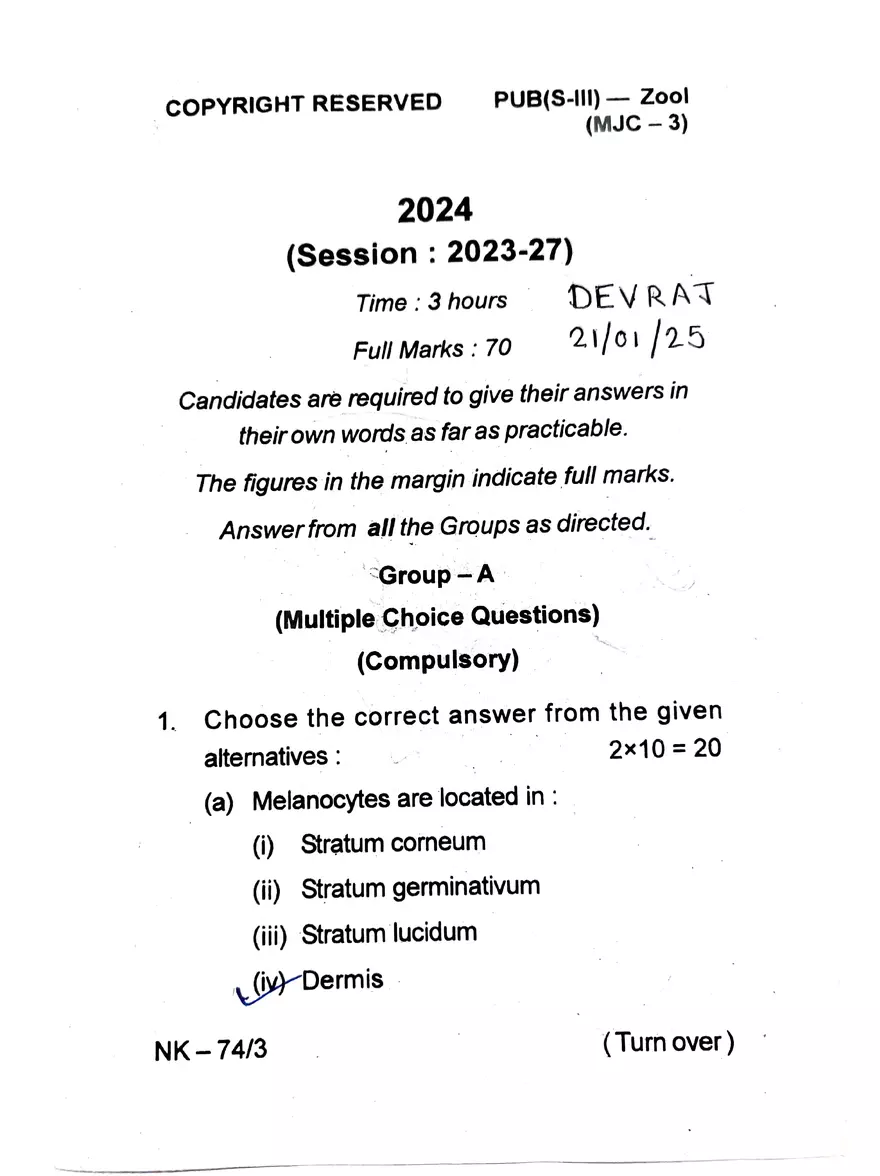Melanocytes Multiple Choice Questions - Page 1
