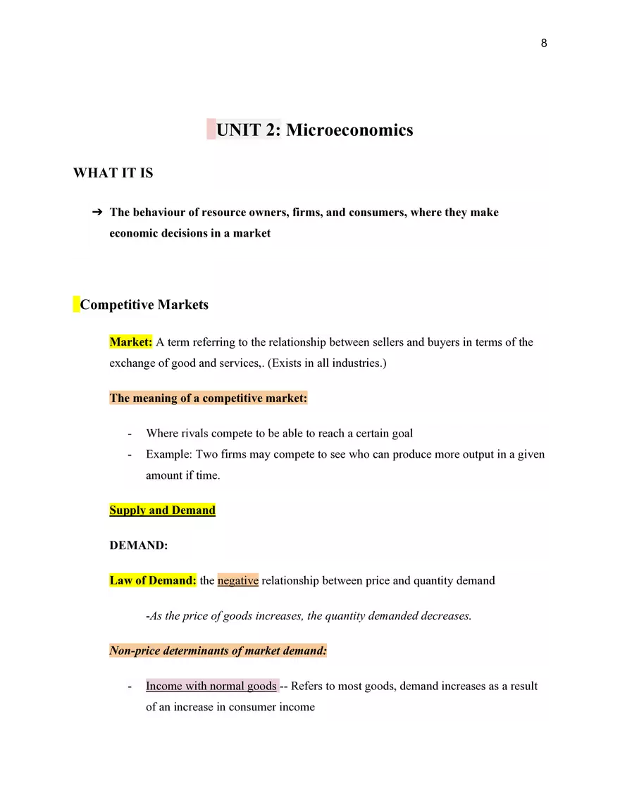 Economics Unit 2 Microeconomics - Page 1