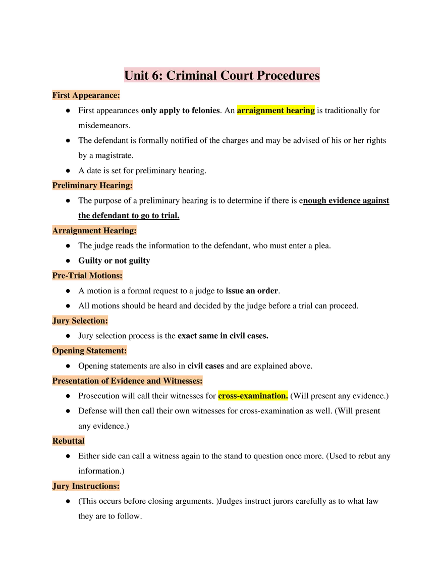 Business and American Law Unit 6 Criminal Court Procedures - Page 1