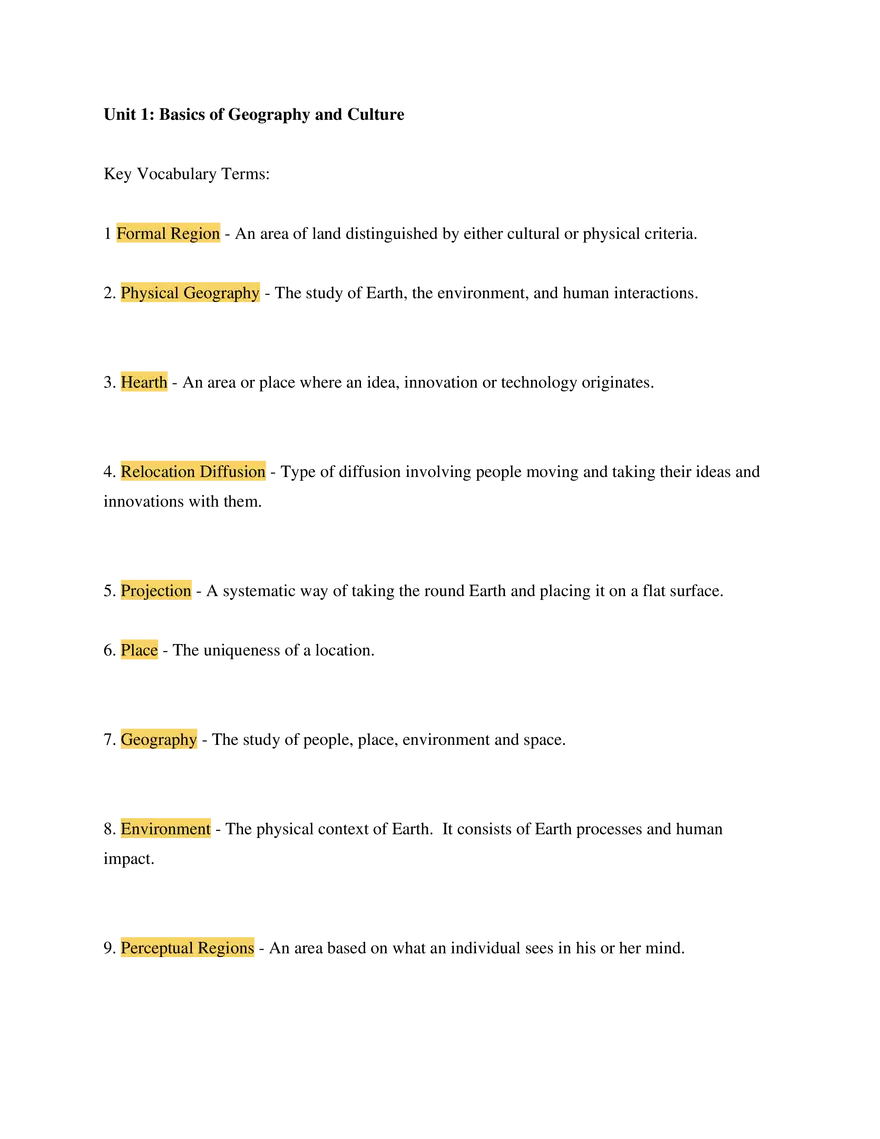 Global Cultures Unit 1 Basics of Geography and Culture - Page 1